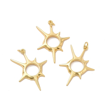 Rack Plating Eco-Friendly Brass Pendants, with Jump Rings, Long-Lasting Plated, Lead Free & Cadmium Free, Star Charm, Real 18K Gold Plated, 27x18.5x2mm, Hole: 2.5mm
