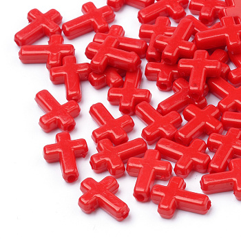 Opaque Acrylic Beads, Cross, Orange Red, 16x12x4.5mm, about 1230pcs/500g