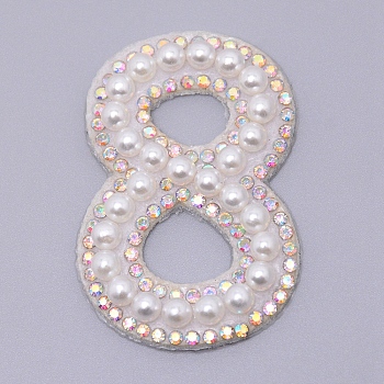 Imitation Pearls Patches, Iron/Sew on Appliques, with Glitter Rhinestone, Costume Accessories, for Clothes, Bag Pants, Number, Num.8, 44.5x29.5x4.5mm