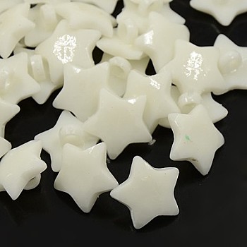 Acrylic Shank Buttons, 1-Hole, Dyed, Faceted, Star, White, 16x3mm, Hole: 3mm