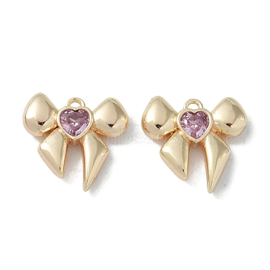 Real 18K Gold Plated Plum Bowknot Brass+Glass Charms