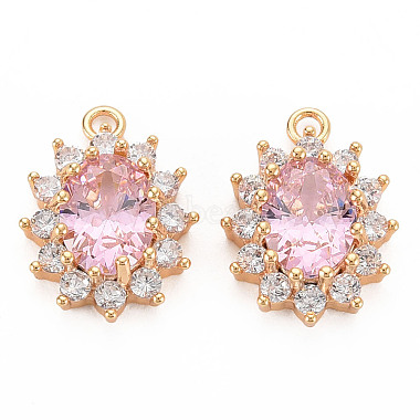 Real 18K Gold Plated Pearl Pink Oval Brass+Cubic Zirconia Charms