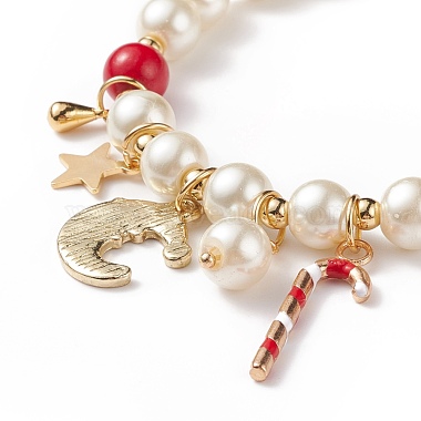 Natural Mashan Jade & Glass Pearl Beaded Stretch Bracelet(BJEW-TA00143)-5