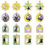 40Pcs 8 Styles Zinc Alloy Enamel Pendants, Cat Pattern, Light Gold, Mixed Shapes, 24.5~30x18~26.5x1.3mm, Hole: 1.6~2mm, 5pcs/style(FIND-CJ0003-79)