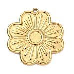 304 Stainless Steel Pendant Cabochons Settings, Flower Charms, Golden, 25x24x1.5mm, Hole: 1.4mm(STAS-C168-01G)