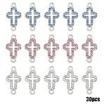 30Pcs 3 Colors Alloy Rhinestone Connector Charms, Hollow Cross Links, Mixed Color, Platinum, 20x11x2mm, Hole: 1.6mm, 10pcs/color(FIND-YW0011-18A)