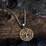Tibetan Style Alloy Tree of Life Pendant Necklaces, Viking Pendant Rope Chain Necklaces, Antique Golden, 23.62 inch(60cm)(PW-WG996FF-02)