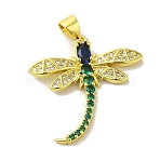 Brass Micro Pave Colorful Cubic Zirconia Pendants, Cadmium Free & Nickel Free & Lead Free, Dragonfly Charms, Real 18K Gold Plated, 25x25x4mm, Hole: 5x3.5mm(KK-Z042-13G)