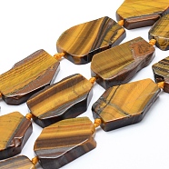 Natural Tiger Eye Beads Strands, Flat Slab Beads, Nuggets, 28~40x24~34x7~8mm, Hole: 2mm, about 10pcs/strand, 15.35 inch(39cm)(G-L551A-05)