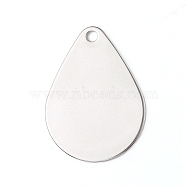 201 Stainless Steel Pendants, Stamping Blank Tag, Teardrop, Stainless Steel Color, 38x28x1mm, Hole: 3mm(STAS-L232-054P)