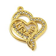 Ion Plating(IP) Real 18K Gold Plated 304 Stainless Steel Rhinestone Pendants, Heart with Word Mama Charms, for Mother's Day, Crystal, 28x21x3mm, Hole: 1.6mm(STAS-P341-07G-02)