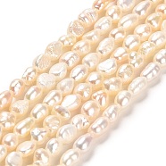 Natural Keshi Pearl Beads Strands, Two Sides Polished, Grade 3A, Baroque Pearls, Linen, 3~4x5~6mm, Hole: 0.5mm, about 63pcs/strand, 14.37''~14.57''(36.5~37cm)(PEAR-E016-102)