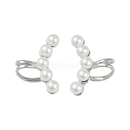 304 Stainless Steel Cuff Earrings for Women, with Plastic Imitation Pearl, Stainless Steel Color, 17x24.5mm(EJEW-K281-30P)