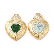 Rack Plating Brass & Rhinestone Pendants, with Crushed Ice Cut Cubic Zirconia, Heart Charm, Real 14K Gold Plated, Cadmium Free & Lead Free, Mixed Color, 30x24x9mm, Hole: 9x3mm(KK-H438-07G)