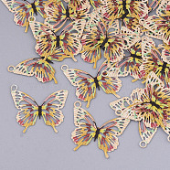 Printed Brass Pendants, Etched Metal Embellishments, Butterfly, Gold, 16.5x19x0.3mm, Hole: 1.5mm(X-KKC-R002-02A)