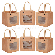 Craft Paper Handbags, with Clear Square Windows, Gift Bags, Rectangle, Peru, Unfold: 26x15x15cm(CARB-WH0018-03A)