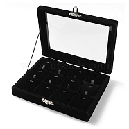 12-Slot Rectangle Wood Covered with Velvet pendant Necklace Jewelry Storage Presentation Box, with Visible Glass Window and Silver Tone Clasps, Black, 15.2x20.2x4.3cm(CON-WH0095-18)