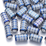 Electroplate Glass Beads, Column with Flower Pattern, Dodger Blue, 20x10mm, Hole: 1.2mm, about 50pcs/bag(EGLA-N003-01B)