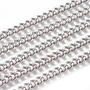 Handmade 304 Stainless Steel Curb Chains, Twisted Chains, Unwelded, Faceted, Stainless Steel Color, 4x3x1.5mm, Wire: 0.8mm(STAS-F229-06A-P)