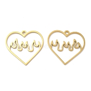 Ion Plating(IP) 304 Stainless Steel Pendants, Heart with Fire Charm, Real 18K Gold Plated, 24x25x1.5mm, Hole: 2mm(STAS-L020-011G)