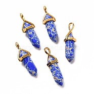 Synthetic Blue Imperial Jasper Pendants, Faceted, with Golden Tone Brass Findings, Lead free & Cadmium Free, Bullet, 27~30x9~10x7~8mm, Hole: 4x3mm(G-K329-16G)