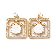 Brass Micro Pave Clear Cubic Zirconia Pendants, with Shell and Jump Ring, Real 18K Gold Plated, Tortoise, 21x18x3.5mm, Hole: 3mm(KK-B083-29A-G)