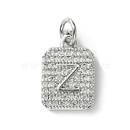 Rack Plating Brass Micro Pave Clear Cubic Zirconia Charms, Long-Lasting Plated, Lead Free & Cadmium Free, Rectangle with Letter Pattern, with Jump Ring, Platinum, Letter Z, 14x9.5x2mm, Hole: 3mm(KK-G501-01Z-P)