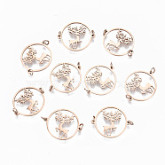 304 Stainless Steel Links Connectors, Laser Cut, Flat Round with Christmas Reindeer/Stag, Rose Gold, 14x17x1mm, Jump Ring: 3x0.4mm, 2.2mm inner diameter(STAS-S116-109RG)