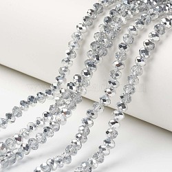 Electroplate Transparent Glass Beads Strands, Half Silver Plated, Faceted, Rondelle, Clear, 6x5mm, Hole: 1mm, about 83~85pcs/strand, 38~39cm(EGLA-A034-T6mm-M16)