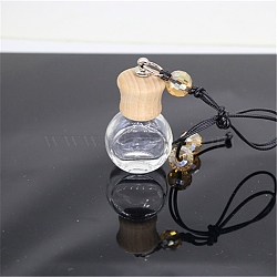 Empty Glass Perfume Bottle Pendants, Aromatherapy Fragrance Essential Oil Diffuser Bottle, with Coffee Color Cord, Car Hanging Decor, with Wood Lid, Teardrop, 4.5x3.6cm(PW22121512354)