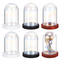 6 Sets 3 Colors Iridescent Glass Dome Cover, Decorative Display Case, Cloche Bell Jar Terrarium with Wood Base, for DIY Preserved Flower Gift, Mixed Color, 30x42mm, 2 sets/color(DJEW-NB0001-37)