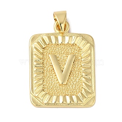 Rack Plating Brass Pendants, Long-Lasting Plated, Lead Free & Cadmium Free, Square with Letter Charms, Letter V, 24x17x2.5mm, Hole: 4x3.5mm(KK-B092-42G-V)