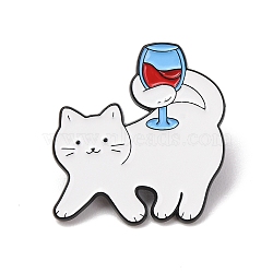 Enamel Pins, Black Alloy Lapel Pin Backs for Backpack Clothes, Walking Cat with Red Wine, White, 30x28.5mm(JEWB-B047-02B)