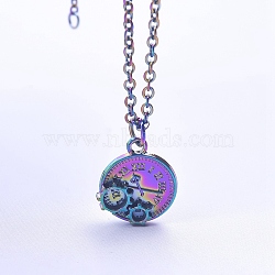 Alloy Pendant Necklaces, Mechanical Clock, Rainbow Color, 19.69 inch(50cm)(PW23032011176)