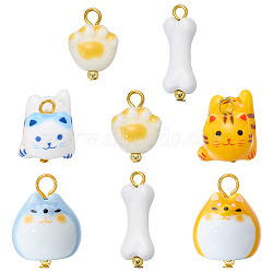 8Pcs Animals Handmade Porcelain Pendants, with Iron Findings, Mixed Color, 18.7~25mm, Hole: 2.7~3.6mm(PALLOY-SW00146)