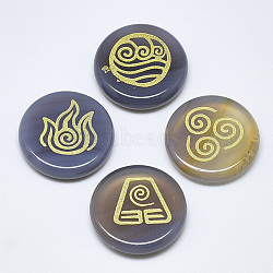 Natural Grey Agate Cabochons, Flat Round with Auspicious Cloud Pattern, 25x5.5mm, 4pcs/set(G-T122-37H)