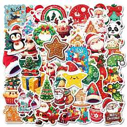 50Pcs Christmas Theme Cartoon Paper Stickers, Self-Adhesive Decals, for Water Bottles Laptop Phone Skateboard Decoration, Mixed Color, 36~50x33~53x0.3mm(DIY-P085-05)