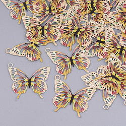 Printed Brass Pendants, Etched Metal Embellishments, Butterfly, Gold, 16.5x19x0.3mm, Hole: 1.5mm(X-KKC-R002-02A)