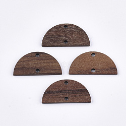 Walnut Wood Links connectors, Half Round/Semicircle, Saddle Brown, 14x28x2.5~3mm, Hole: 2mm(WOOD-S054-41)