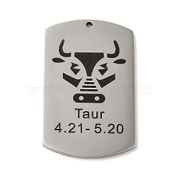 Non-Tarnish 304 Stainless Steel Pendants, Stainless Steel Color, Rectangle with Constellation Charm, Taurus, 43x26.5x1.5mm, Hole: 1.6mm(STAS-C098-01D-P)