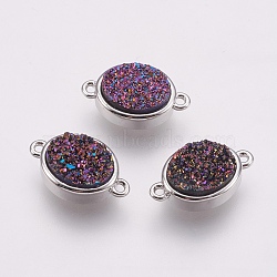 Druzy Resin Links connectors, with Brass Findings, Oval, Purple, 9x14x5mm, Hole: 1mm(G-F564B-04P)