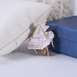 Piano Enamel Pins, Golden Alloy Brooches for Girl Women Gift, White, 43x31mm(PW-WG93381-01)