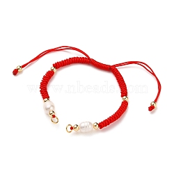 Braided Nylon Cord Bracelet Making, with 304 Stainless Steel Open Jump Rings, Round Brass Beads and Pearl Beads, Red, Single Chain Length: about 6-3/4 inch(17cm)(AJEW-JB00764-02)