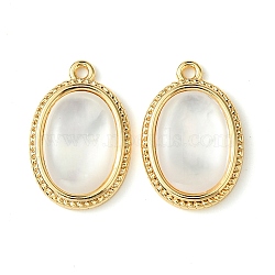 Brass Pave Shell Pendants, Oval Charms, Real 18K Gold Plated, WhiteSmoke, 17.5x12x3mm, Hole: 1.2mm(KK-M277-06A-G)