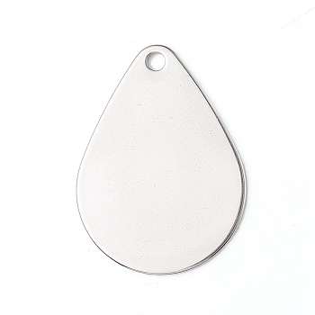 201 Stainless Steel Pendants, Stamping Blank Tag, Teardrop, Stainless Steel Color, 38x28x1mm, Hole: 3mm