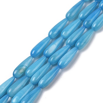 Natural Freshwater Shell Beads Strands, Dyed, Teardrop, Deep Sky Blue, 15.5x5mm, Hole: 0.4mm, about 25pcs/strand, 15.08''(38.3cm)