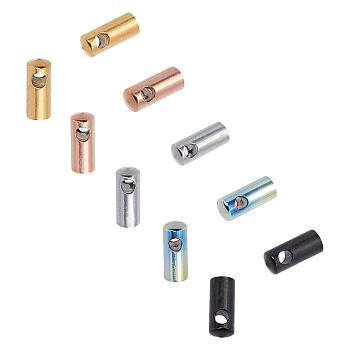 PVD Vacuum Plating 304 Stainless Steel Cord Ends, End Caps, Column, Rainbow Color, 7.5x3mm, Hole: 1.5mm, Inner Diameter: 2.5mm, 5 colors, 8pcs/color, 40pcs/box