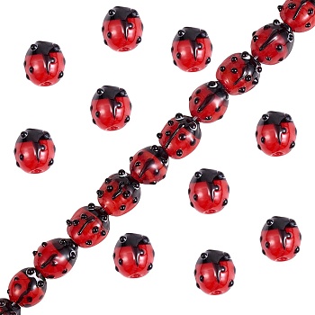 2 Strands Handmade Lampwork Beads, Ladybug, Red, 10.5~14x9~11x5~8mm, Hole: 1~2mm, about 20pcs/Strand, 8.86 inch~9.06 inch(22.5~23cm)
