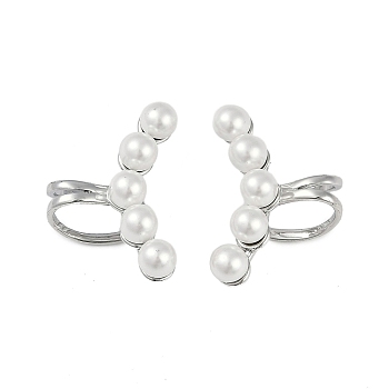 304 Stainless Steel Cuff Earrings for Women, with Plastic Imitation Pearl, Stainless Steel Color, 17x24.5mm