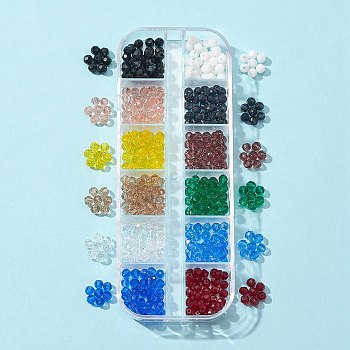 480Pcs 12 Colors Glass Beads Strands, Faceted(32 Facets), Round, Mixed Color, 4mm, Hole: 1mm, about 40Pcs/color